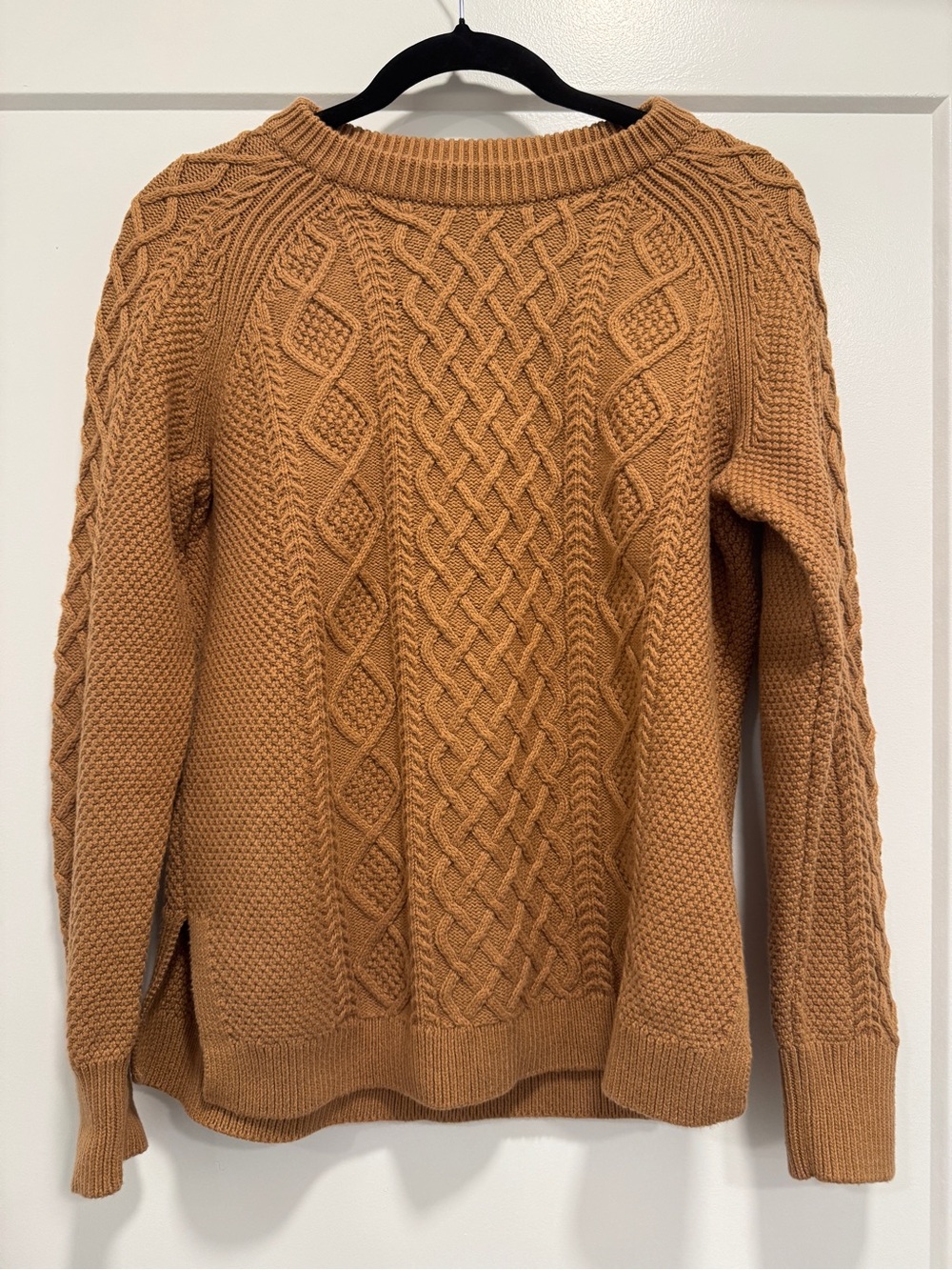 J. Crew Camel Cable-Knit Crewneck Sweater